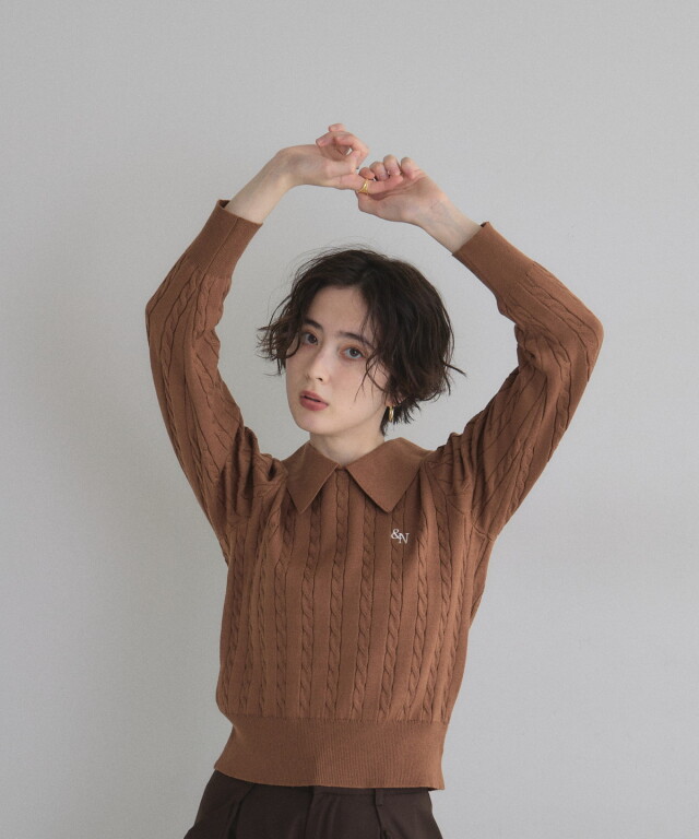 MOKAページ 衿付きケーブルニットプルオーバー