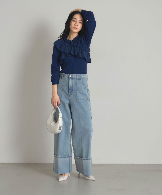 クロスフリルニット