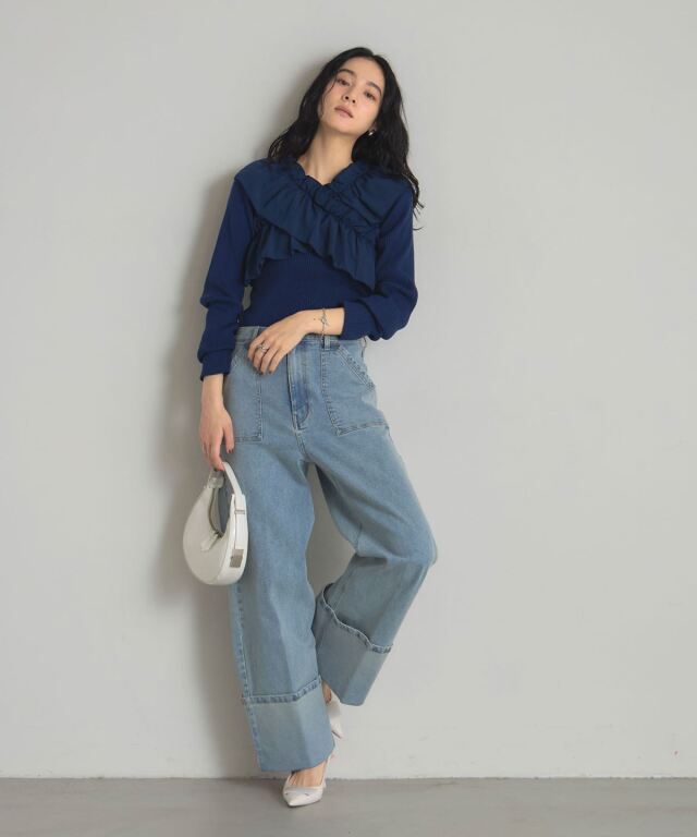 クロスフリルニット