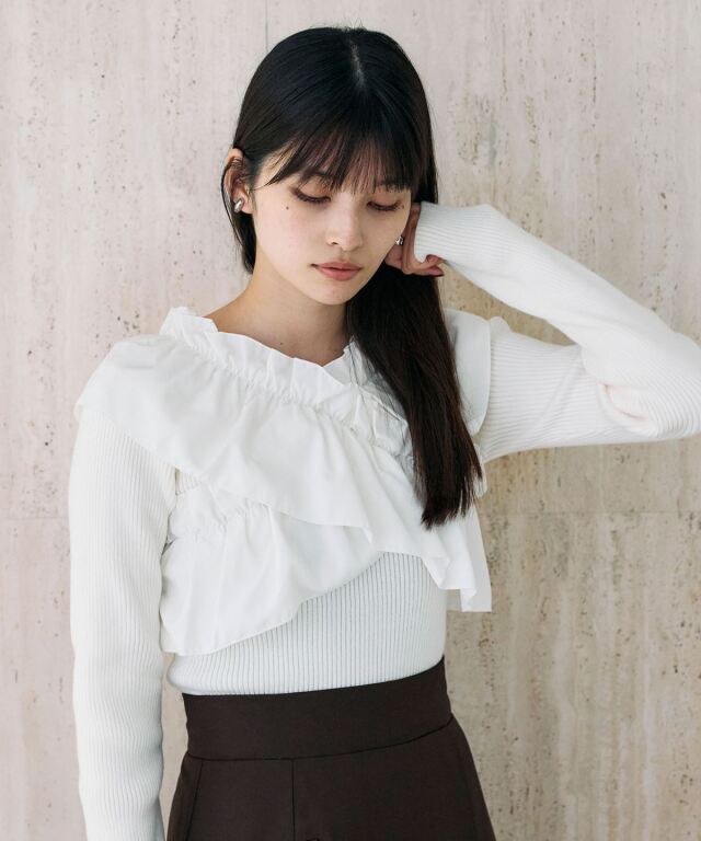 CPG フリル付きサマーニット ホワイトサイズ1 XGFKT01J2 フリル袖 サマーニット 半袖