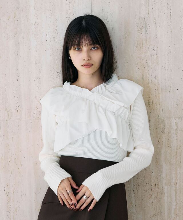 クロスフリルニット