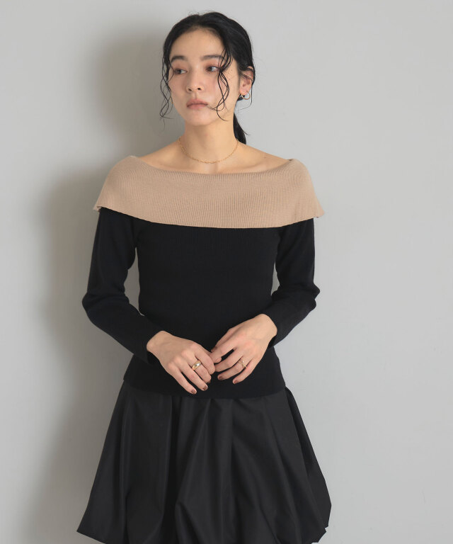 バイカラーオフショルニット