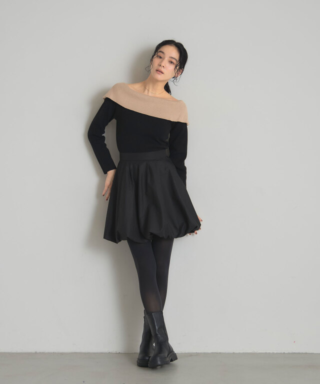 バイカラーオフショルニット