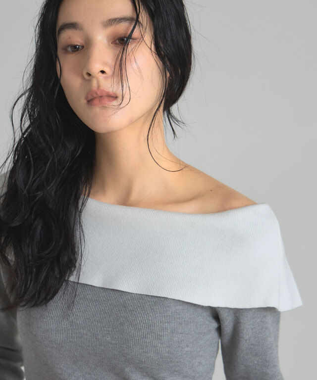 バイカラーオフショルニット