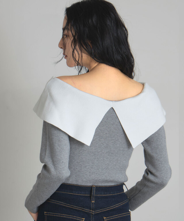 バイカラーオフショルニット