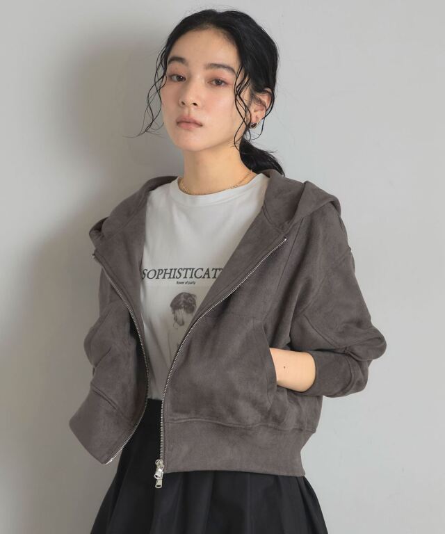 スエードポンチステッチデザインパーカー