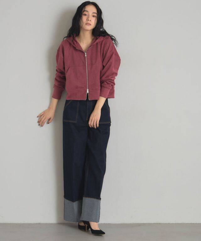 スエードポンチステッチデザインパーカー