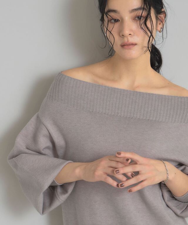 裾レースオフショルニットワンピース