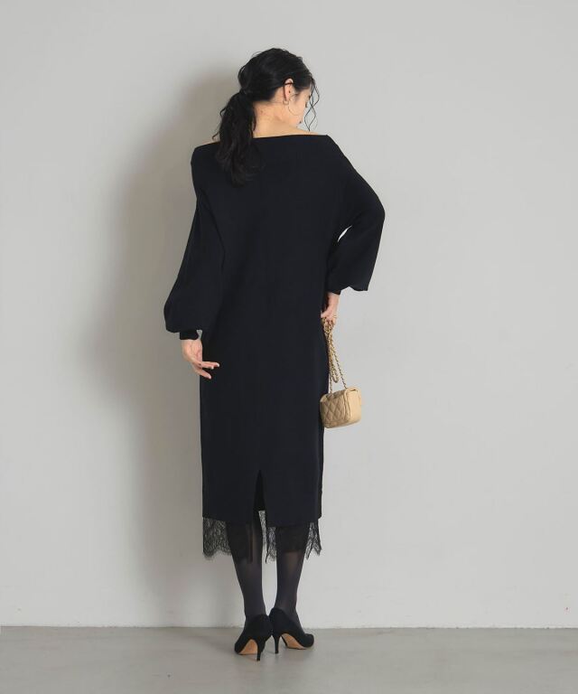 裾レースオフショルニットワンピース