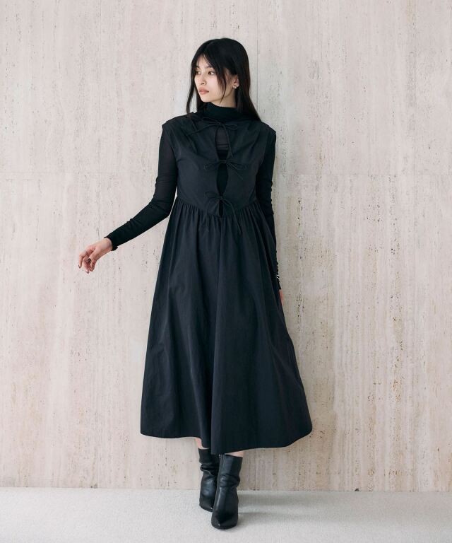 まま－る◆新品 アルジ－◆接触冷感 肩あきりぼんワンピース 130 前後2WAYリボンあきワンピース