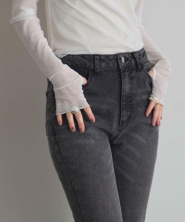 美シルエット】ストレッチフレアデニムパンツ