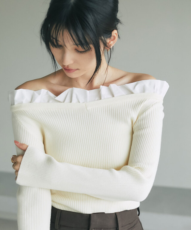 フリルオフショルニット（長袖）