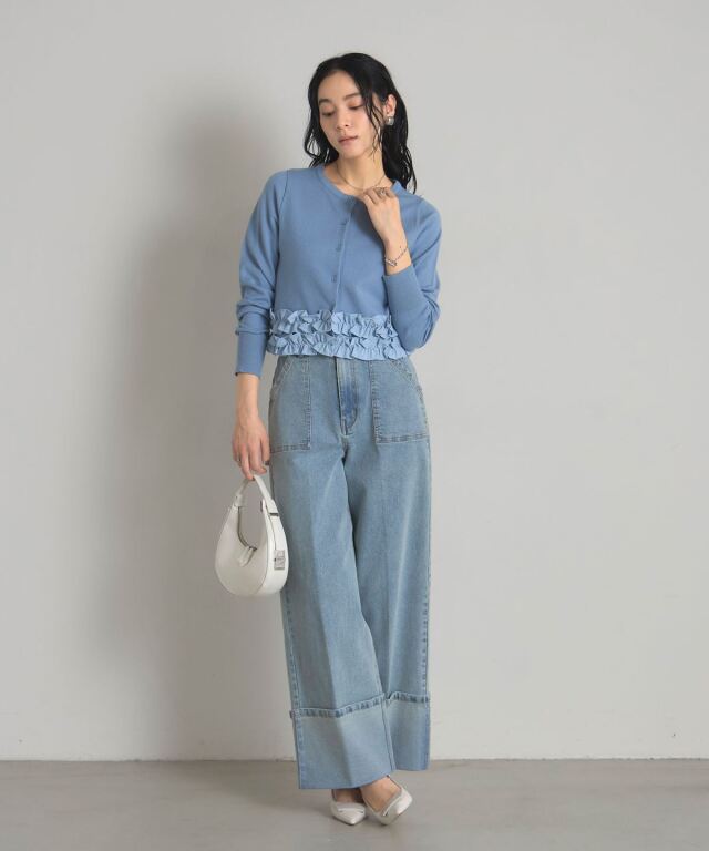 フリルデザインデニムカーディガン 裾フリルカーディガン