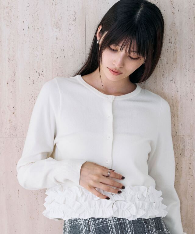 極美品　25SS マッキントッシュ ミラノリブニットカーディガン フリル襟付き 裾フリルカーディガン