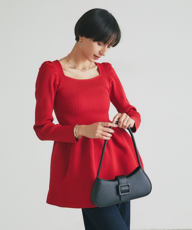 スクエアネックニットチュニック(長袖)