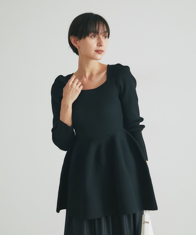 スクエアネックニットチュニック(長袖)