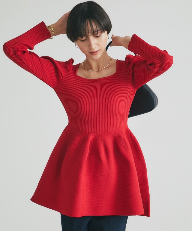 &.NOSTALGIA スクエアネックニットチュニック スクエアネックニットチュニック(長袖)