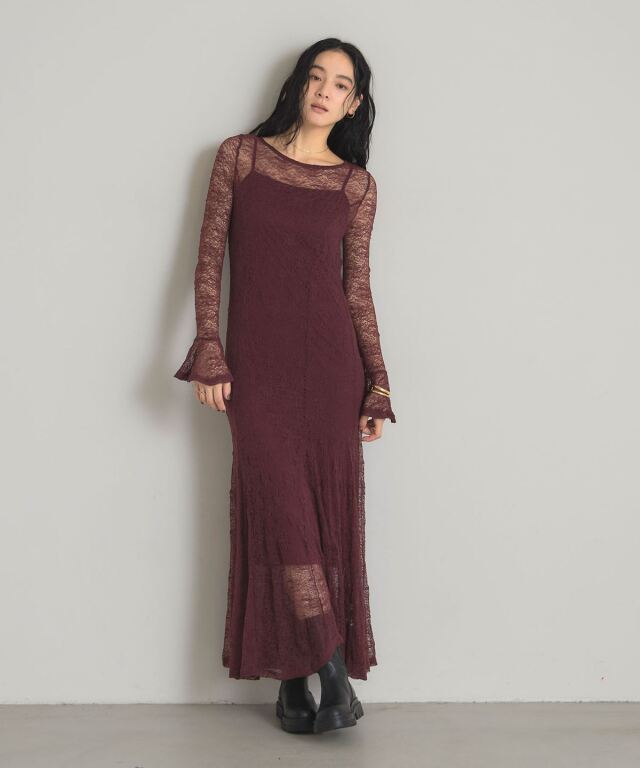 フラワーストレッチレースワンピース