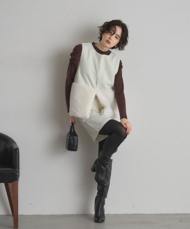 裾ファーツイードジレ