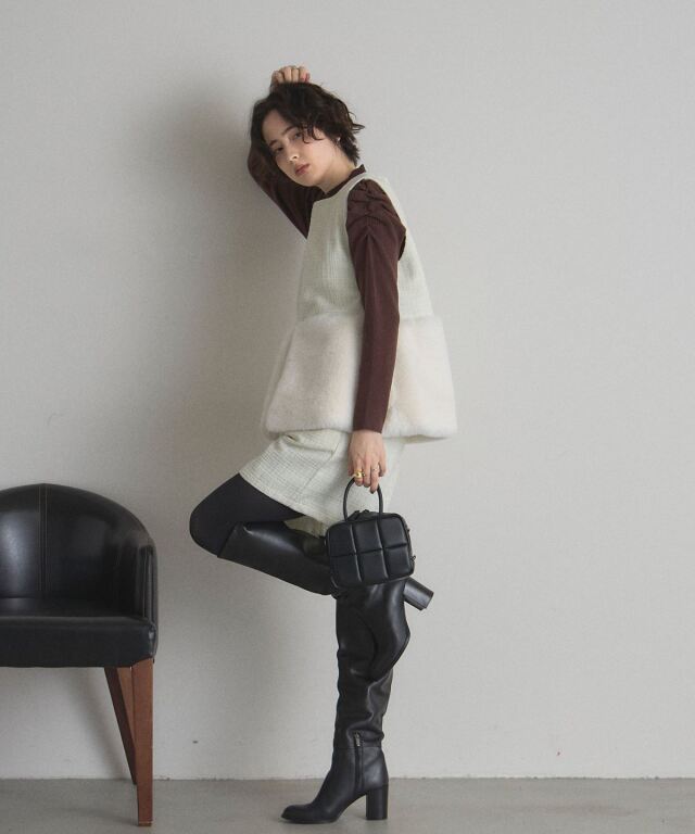 裾ファーツイードジレ