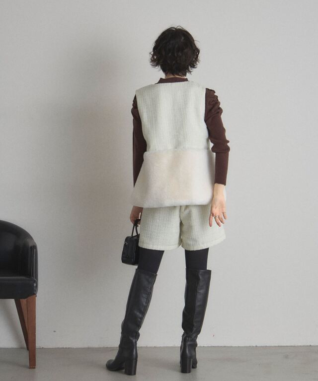 裾ファーツイードジレ