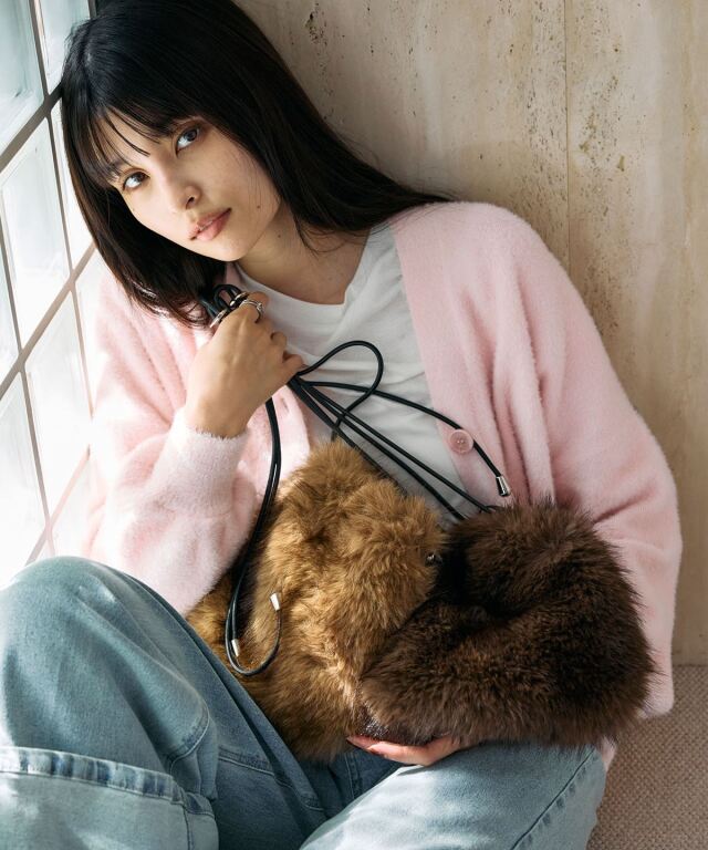 フェイクファー巾着バッグ