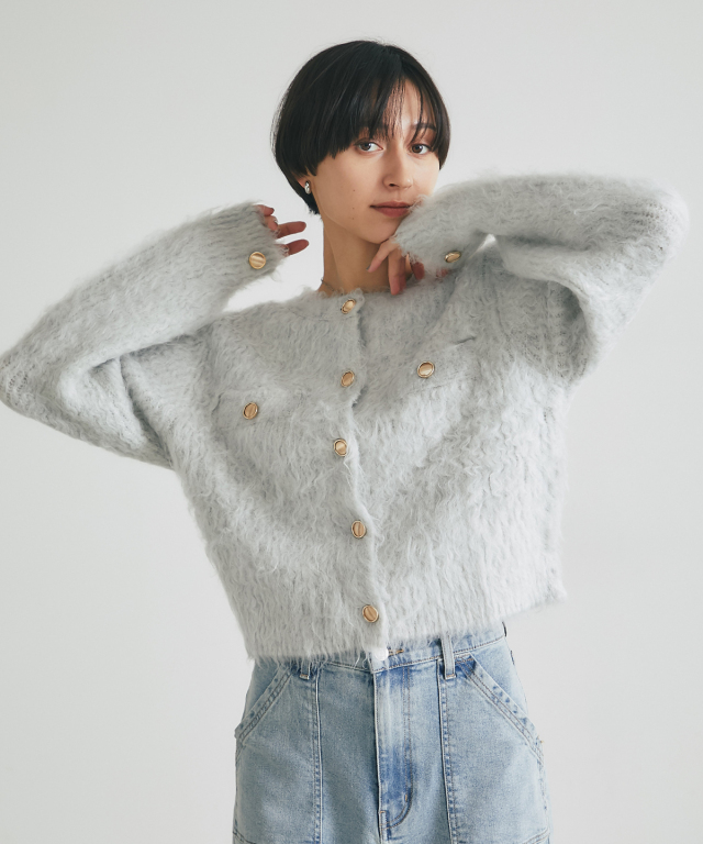 ブルマリン　アンナモリナーリ リアルファー　アルパカ混　ニット　カーディガン ブルマリン アンナモリナーリ リアルファー アルパカ混 ニット