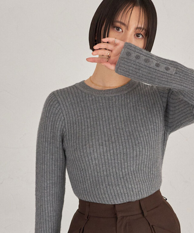 【Totto】TIARA フェレットニット　グレー 裏フェザークルーネックニット