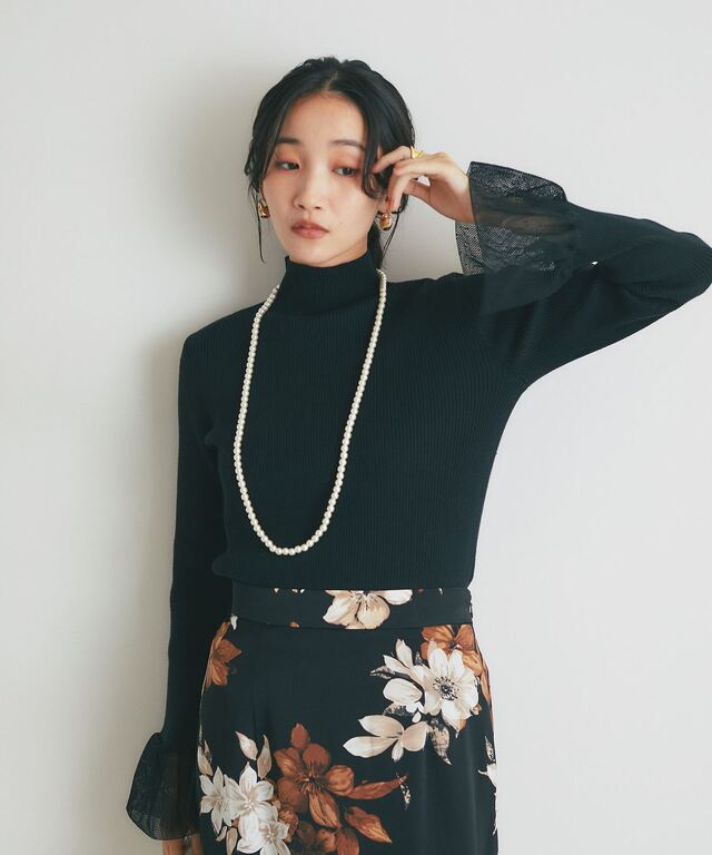 メッシュフレアスリーブニット