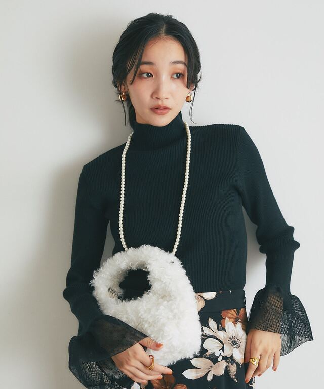 メッシュフレアスリーブニット