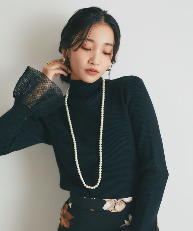 メッシュフレアスリーブニット
