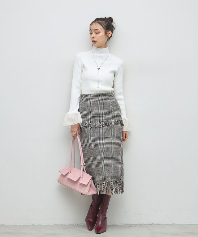 メッシュフレアスリーブニット