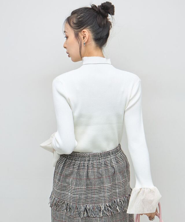 メッシュフレアスリーブニット