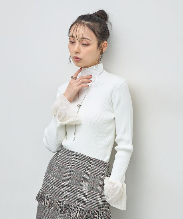 メッシュフレアスリーブニット