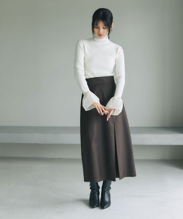 メッシュフレアスリーブニット