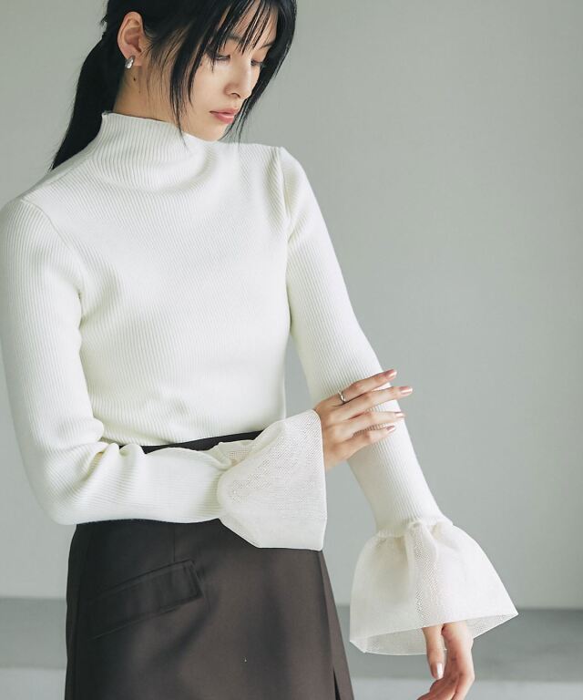 メッシュフレアスリーブニット