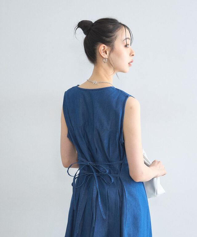 林田岬優さん着用】 後ろダブルリボンデニムワンピース