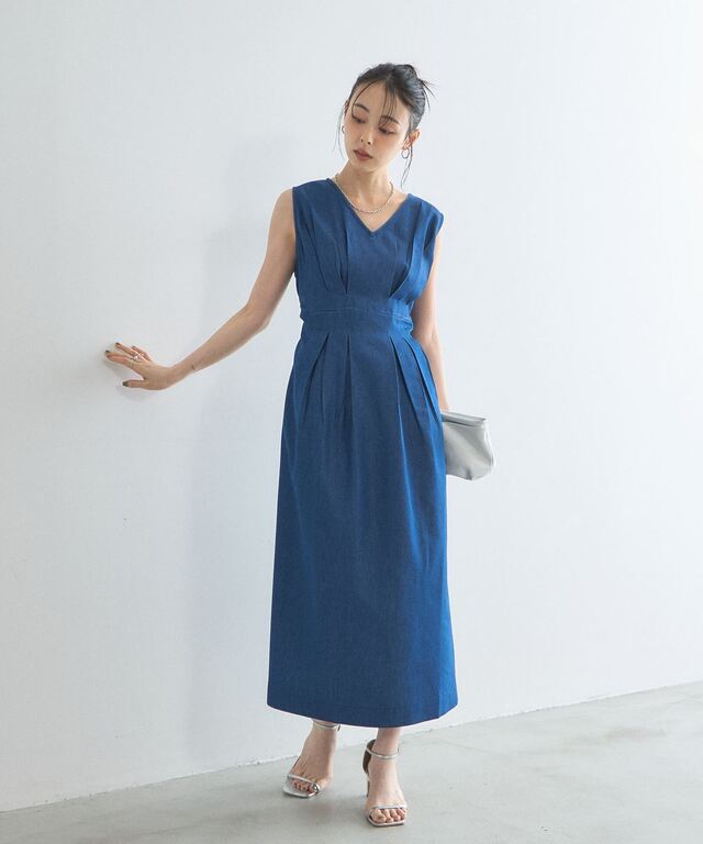 林田岬優さん着用】 後ろダブルリボンデニムワンピース