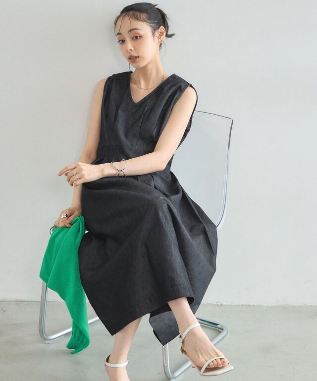 林田岬優さん着用】 サイドリボンデニムワンピース