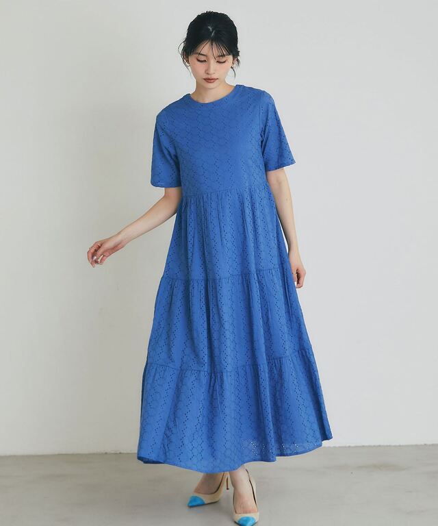 コットンレースティアードワンピース