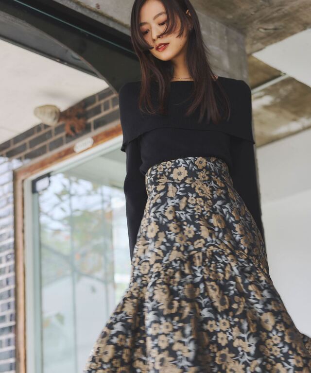 新品☆ドゥロワー2022AWジャガードフラワートップス フラワージャガードスカート