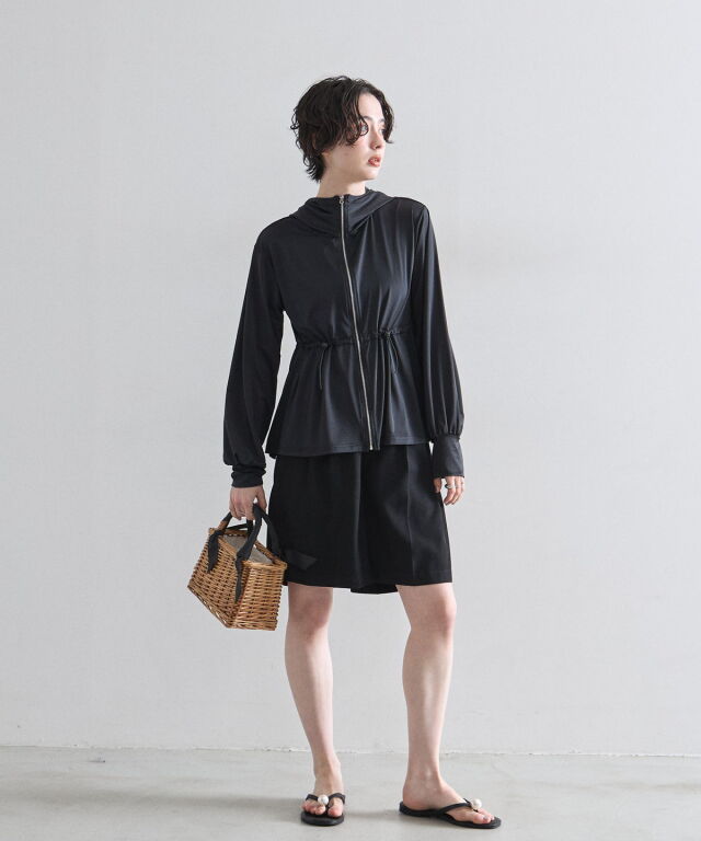 BORDERS at BALCONY　ジップパーカー　ペプラム　ブラック　38 COCOMOMO パーカー ペプラムパーカー ジップ パーカー フード付き