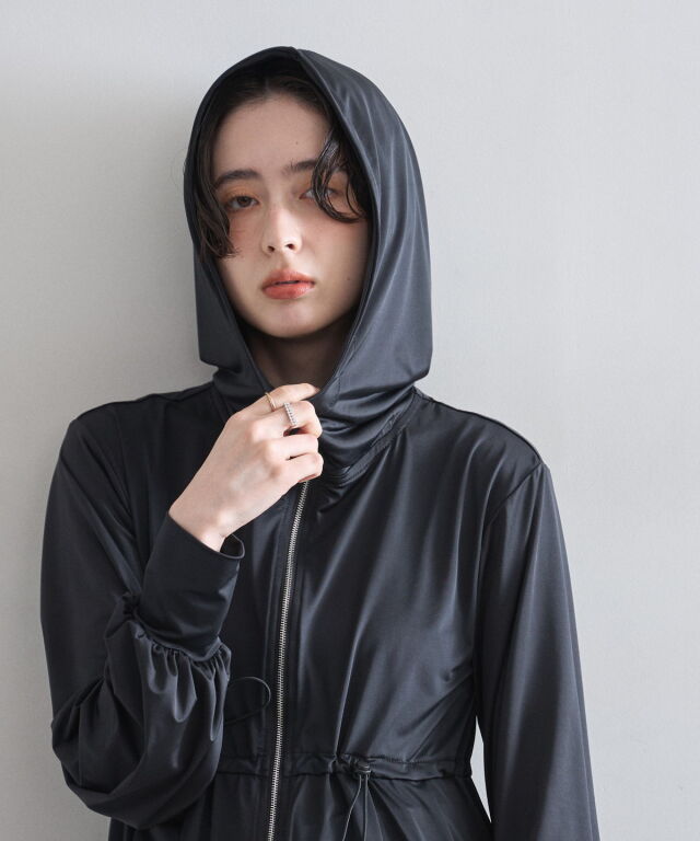 BORDERS at BALCONY　ジップパーカー　ペプラム　ブラック　38 接触冷感】ラッシュガードペプラムジップパーカー