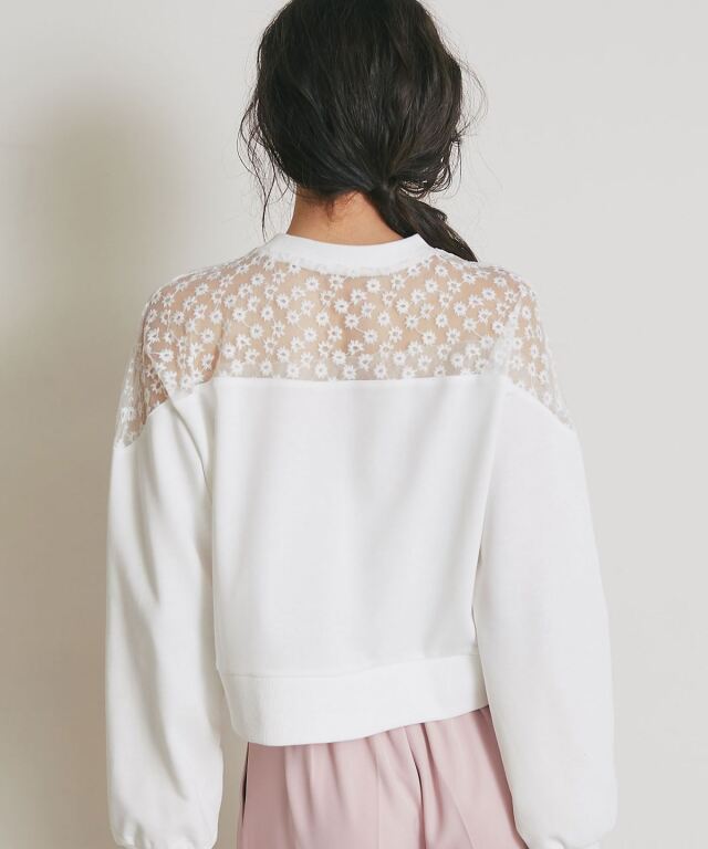 シアーフラワーレース刺繍裏毛プルオーバー