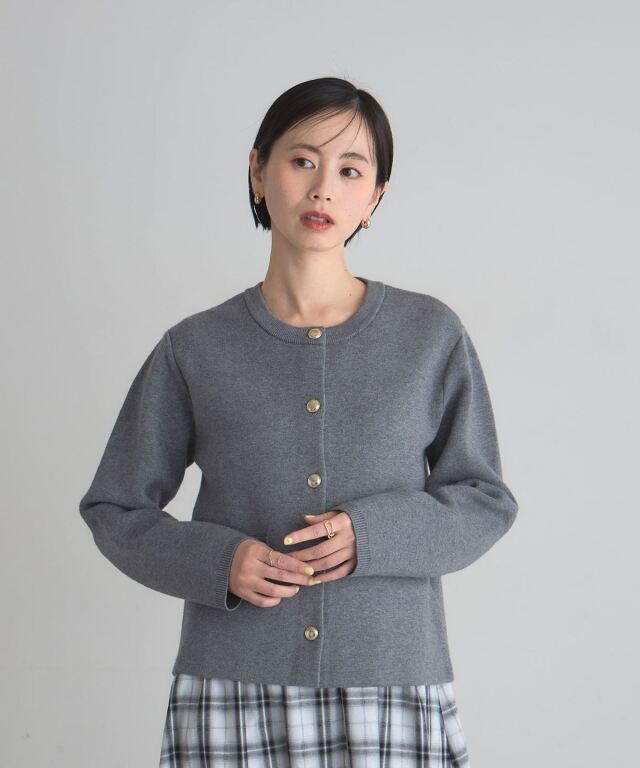 美品　2023 AW 23区　ミニブークレ ニットジャケット　金ボタン　グレー 美品 2023 AW 23区 ミニブークレ ニットジャケット 金ボタン グレー