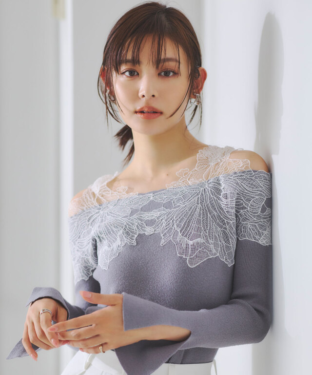 【古畑星夏さん着用】ショルダーレースニット