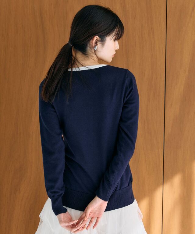 yori 配色ニットカーディガン ネイビー 予約]配色レイヤードニットカーディガン/navy – Lumier