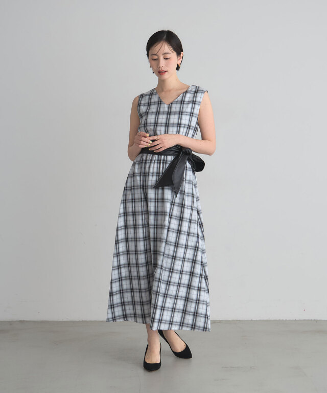 【8/1値下げ】【SUMMER SALE】レザーベルトチェックワンピース＊SALE品につき返品/交換/注文確定後の変更キャンセル不可＊