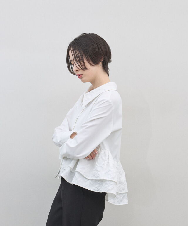【1点もの・デザイン画付き】ジャガード＆パワーネット切り替えブラウス 1点もの・デザイン画付き】ジャガード＆パワーネット切り替えブラウス