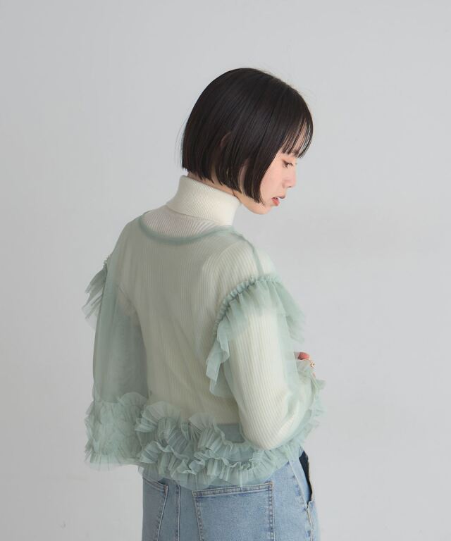 美香さん着用】前後2WAYフリルチュールシアートップス